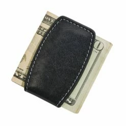 Money Clip - Black Leather -Doll Gift Sales Shop 4477