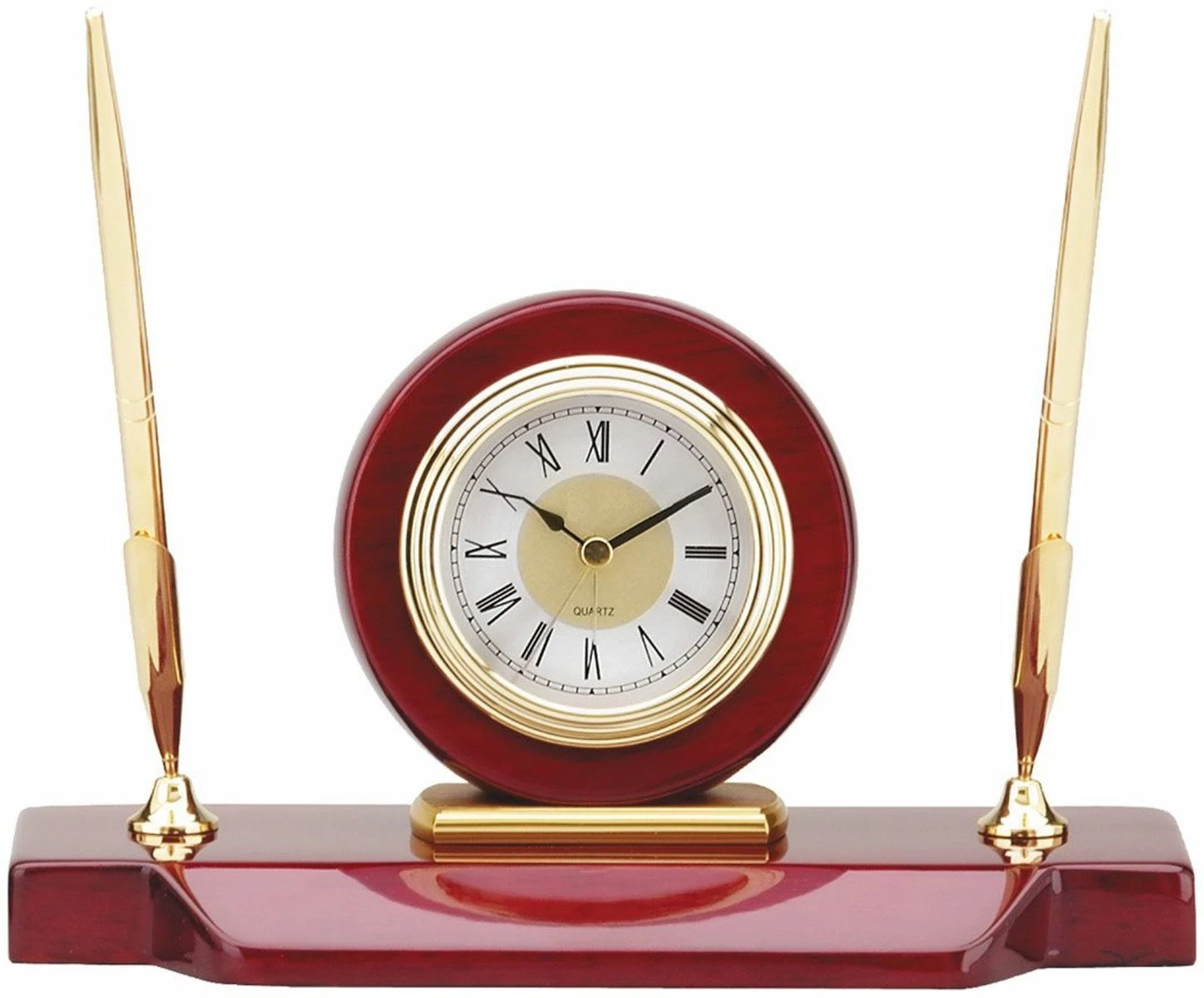 Mahogany & Gold Two Pen Set With Clock FREE TEXT 3 Mahogany & Gold Two Pen Set With Clock FREE TEXT