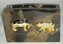 Tiger's Eye Bull & Bear Pencil Holder