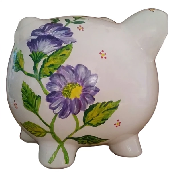 Purple Flowers Piggy Bank 3 Purple Flowers Piggy Bank