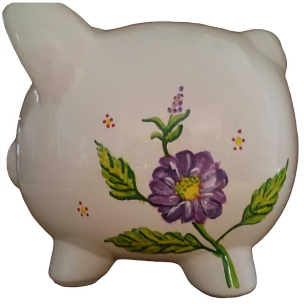 Purple Flowers Piggy Bank 4 Purple Flowers Piggy Bank - Image 2